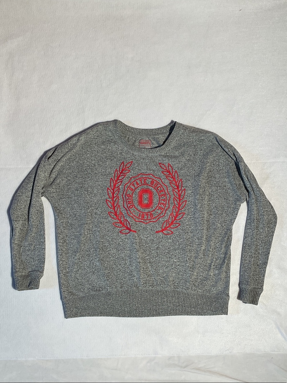Varsity Gray Crewneck Sweater with Ohio State Emblem